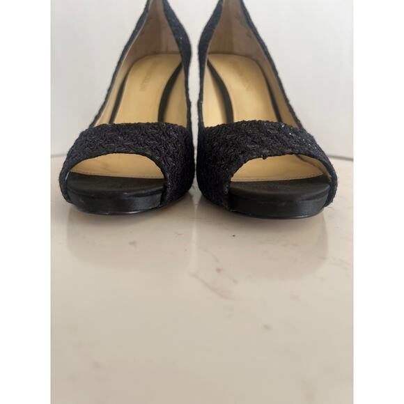 ENZO ANGIOLINI PEEP TOE BLACK SATIN GLITTER FABRIC STILETTO HEELS SIZE 8M - Picture 4 of 11